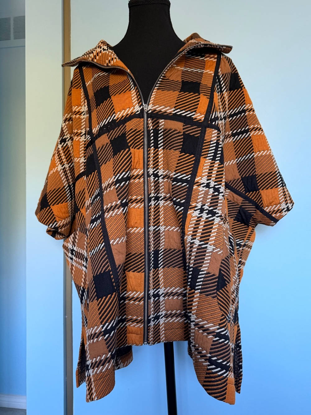 Shannon Passero Plaid Zip-Front Cape Jacket